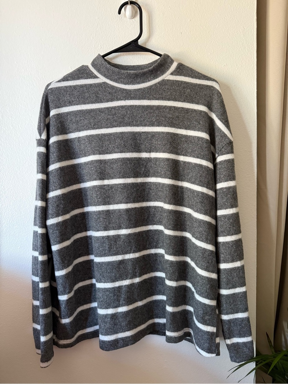Bohme Gray and White Striped Mock Neck Sweater